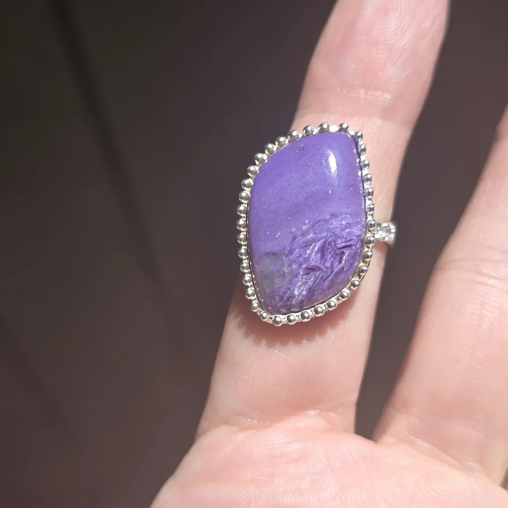 Charoite 14k & topaz GORGEOUS sterling ring sz7.5 - Picture 8 of 10